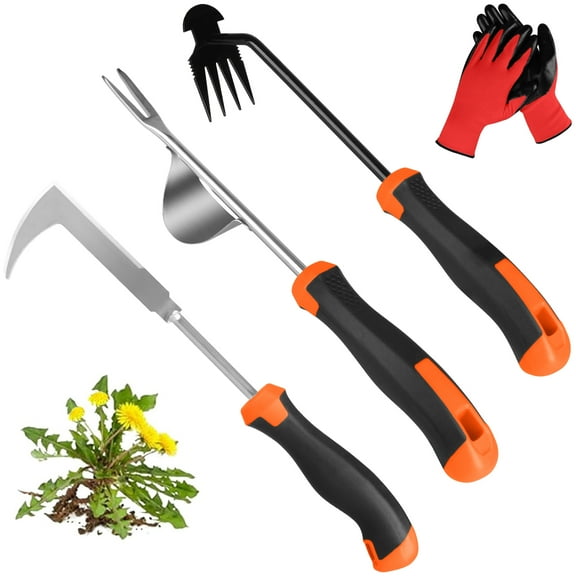 Zacenei Weed Puller Tool with Gloves,3 Pack Hand Weeder Puller Tool with 4 Claws,Portable Garden Weeder Tool Root Remover Tool for Vegetable Gardening Backyard Farm Planting & Uprooting Weeding Tool