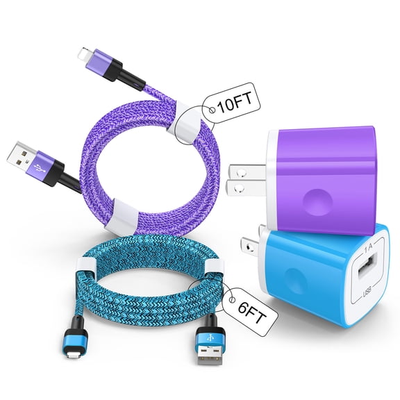 Zacenei iPhone Charger,2Pack USB Charger Blocks w/ 2Pack Multi Charging Cables 6FT 10ft Charger Power Cords,USB Charger Adapter Wall Charging Station USB Charging Block Compatible for iPhone 14/13/12