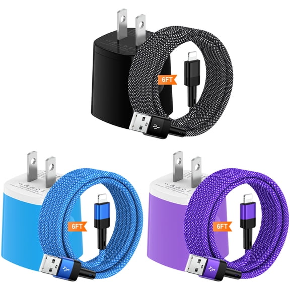 Zacenei iPhone Charger,3Pack USB Charger Blocks w/ 3Pack Multi Charging Cables 6FT Charger Cords Compatible for iPhone 14/13,USB Charger Adapter Wall Charging Station USB Charging Block Fast Charging