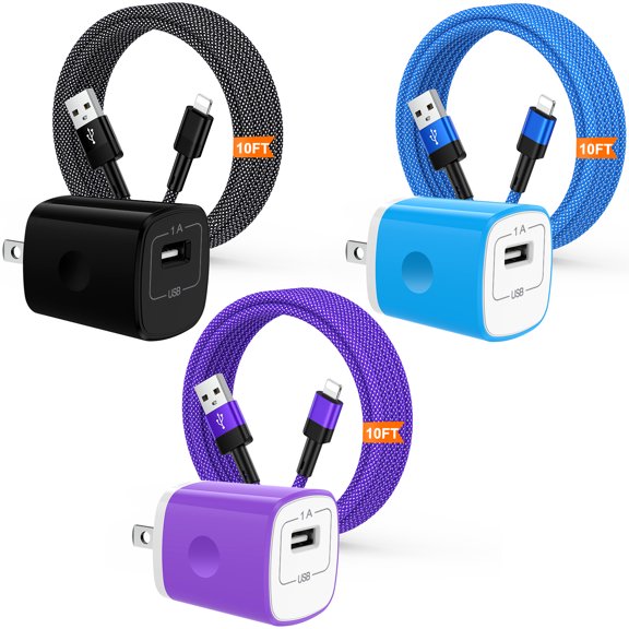 Zacenei iPhone Charger Block,3Pack USB Charger Block w/ 3Pack iPhone Multi Charging Cables 10FT Charger Cords USB Charger Adapter Wall Charging Station Fast Charging Block Compatible for iPhone 14/13