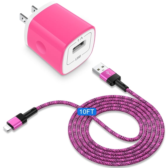 Zacenei iPhone Charger Block,iPhone Charger Cable 10ft Charging Cords and 1Pack USB Wall Charger Block Power Adapter Plug Fast Charging Block USB Charging Cable 10FT Compatible for iPhone 14 13 12 11