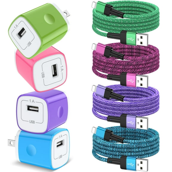 Zacenei iPhone Charger Fast Charging,4Pack USB Charger Blocks w/ 4Pack Multi Charging Cables 6FT Charger Cords,USB Charger Adapter Wall Charging Station USB Charging Block Compatible for iPhone 14/13
