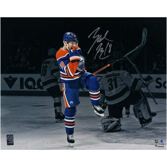Zach Hyman Edmonton Oilers Autographed 16" x 20" Royal Jersey Celebrating Photograph - Fanatics Authentic Certified