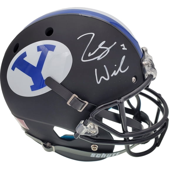 Zach Wilson Autographed BYU Cougars Matte Black Schutt Full Size Replica Helmet Beckett BAS 191106
