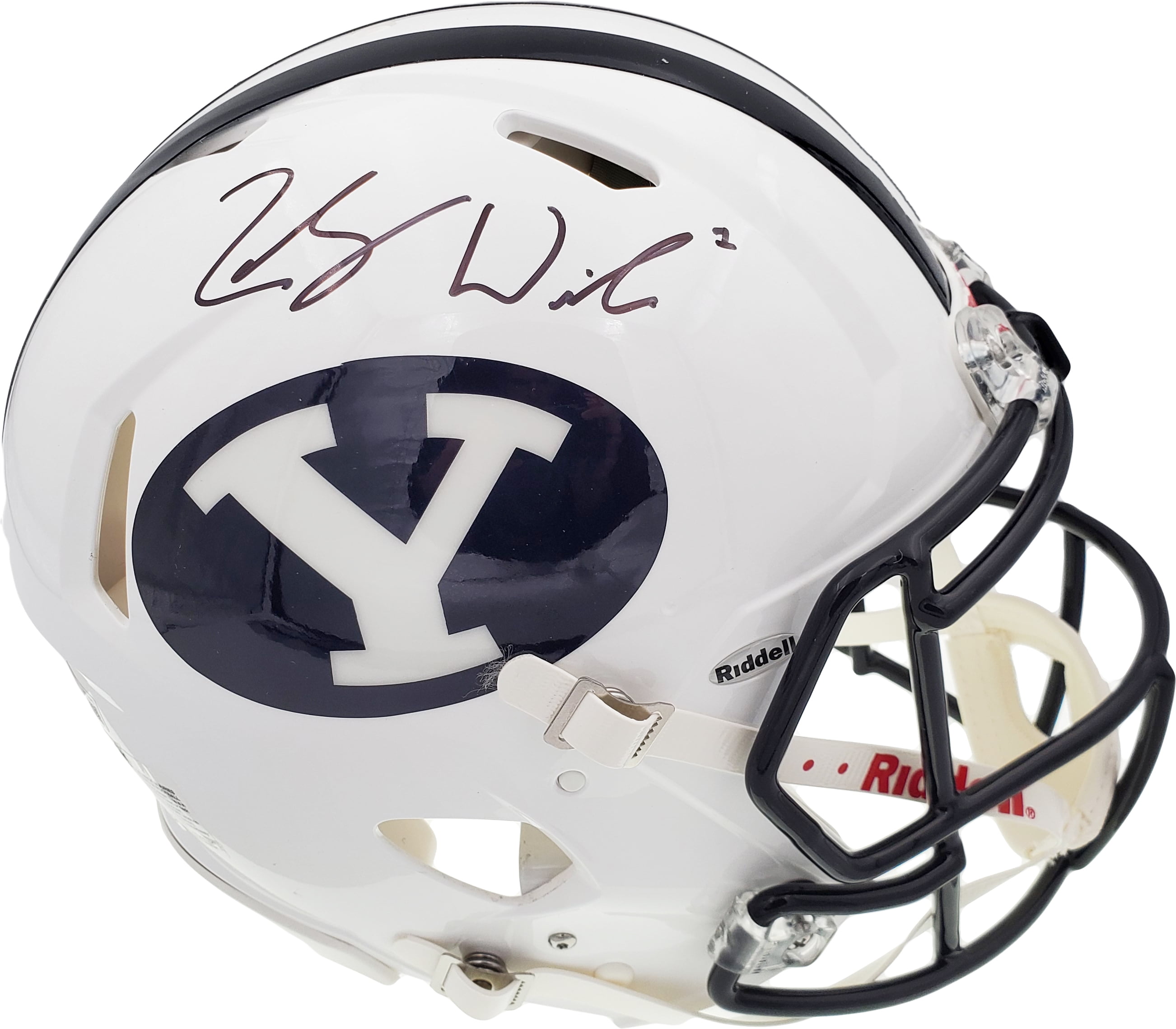 Zach Wilson Autographed BYU Cougars White Full Size Authentic Speed Helmet Beckett BAS QR 193494