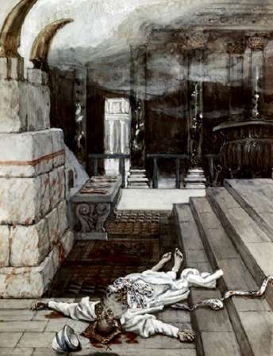 Zacharias Killed Between The Temple and The Altar Canvas Art - James Jacques Tissot (18 x 24)