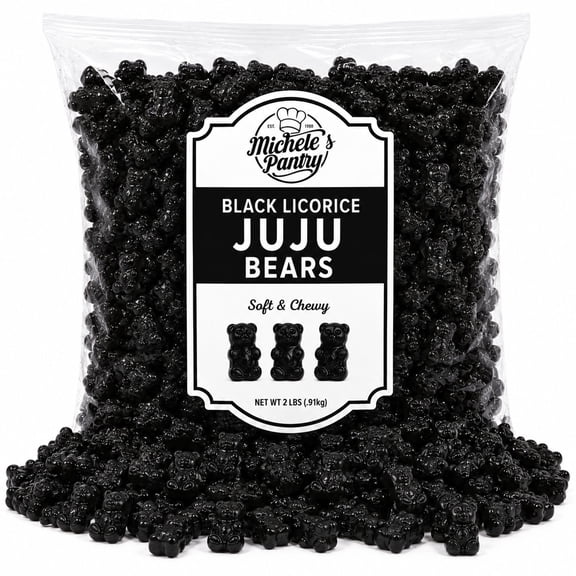 Zachary Black Licorice JuJu Bears Candy 2 lb Bulk Bag Chewy Anise Gummy Candy