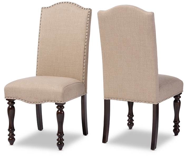 Zachary Dining Chair in Oak Brown Beige Linen Fabric