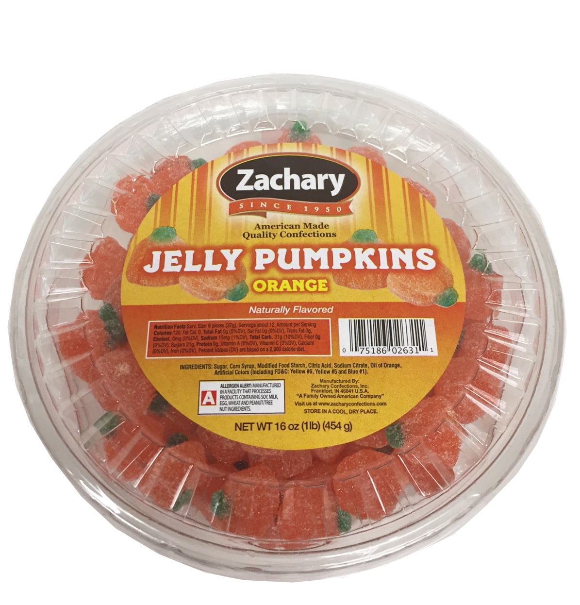 Zachary Jelly Pumpkins 16 oz. Tub Halloween Orange Gummy Candy