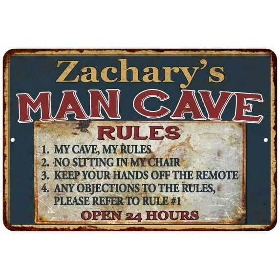Zachary's Man Cave Rules Chic Rustic Green Sign Home 12x18 Metal 112180049713