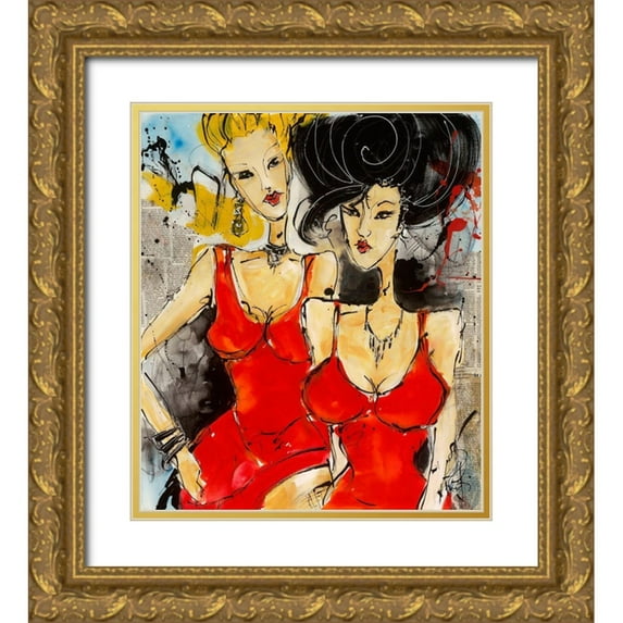 Zacher-Finet, Isabelle 15x17 Gold Ornate Wood Framed with Double Matting Museum Art Print Titled - Demoiselles en rouge