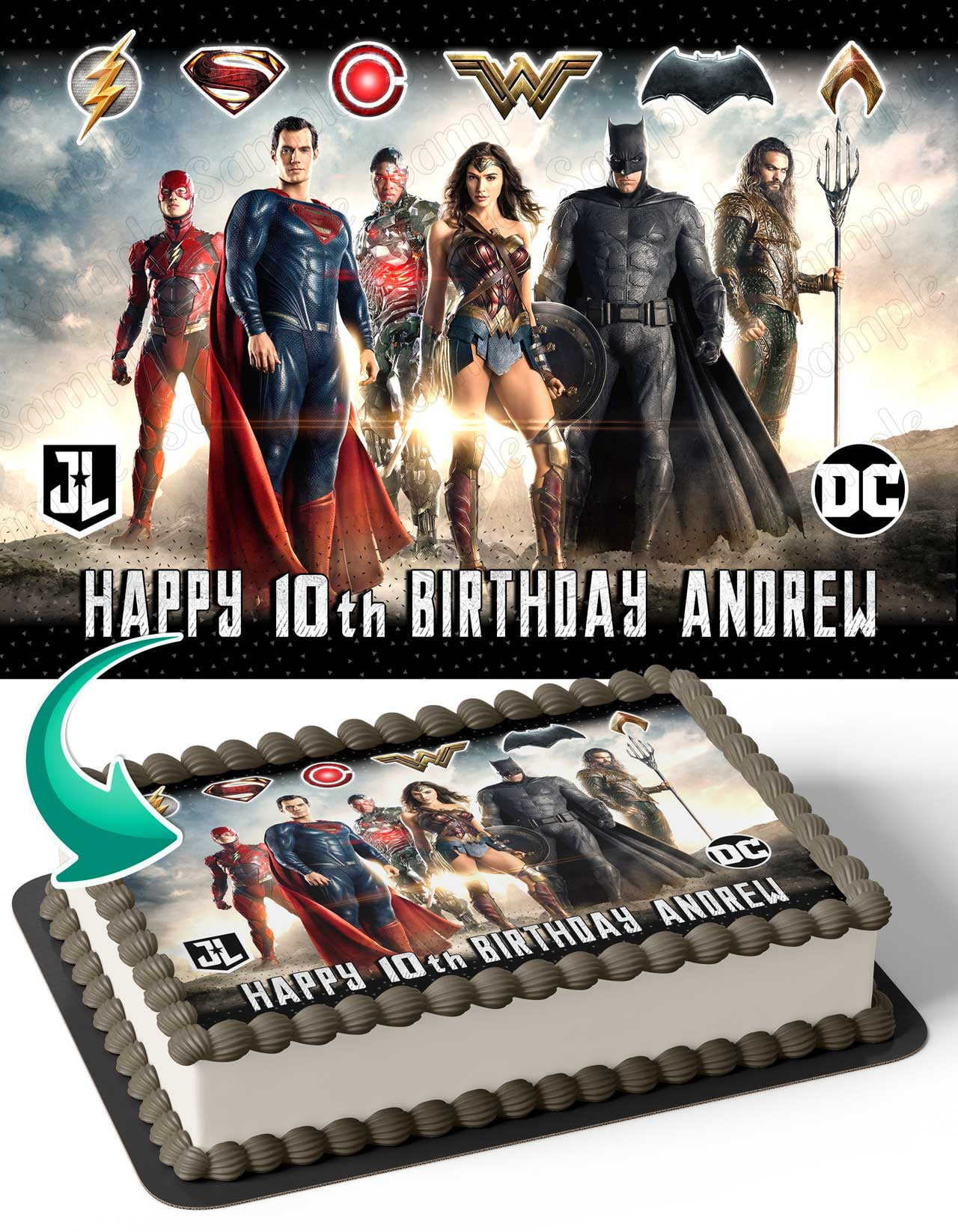 Zack Snyders Justice League Batman Aquaman Flash Edible Image Cake Topper Personalized Birthday Sheet Decal Banner 1/4 Sheet