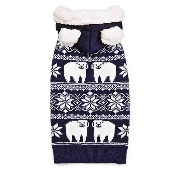 Zack & Zoey Acrylic Polar Bear Dog Sweater, Blue, Medium