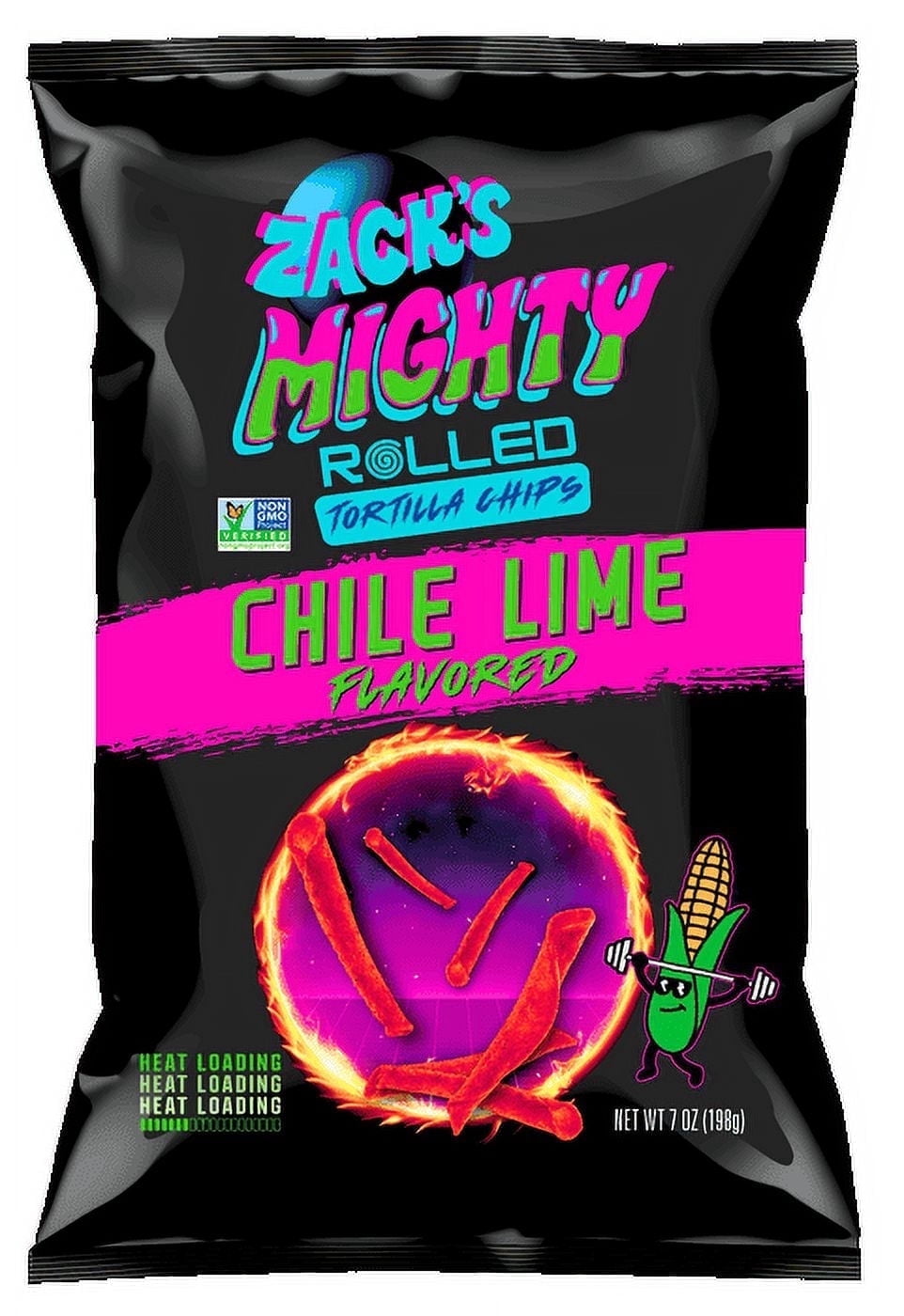 Zack's Mighty Tortilla Chips Rolled Non GMO Chile Lime - 7 oz Pack