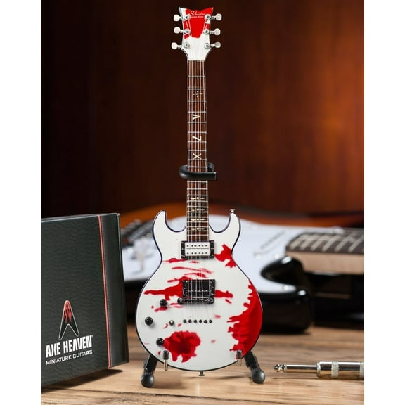 Axe Heaven Zacky Vengeance White Schecter Custom Blood Splatter Mini Guitar Replica Collectible ZV-521