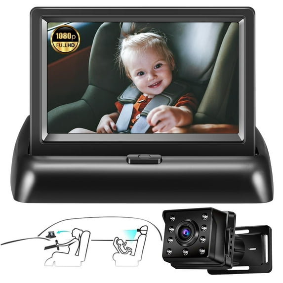 Zacro 1080P Baby Car Camera, 4.3" Baby Car Mirror Camera with HD Night Vision Function, 150°Viewing Angle, 360°Adjustable Car Seat Mirror Camera