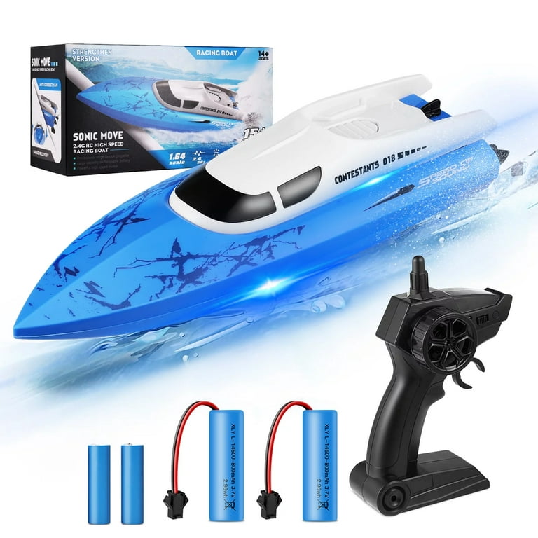JoyStone RC Boat for Pools and Lakes, 2.4G 15+ MPH Fast Remote Control Boat  with LED Lights, Racing Boats for Kids & Adults with 2 Rechargeable