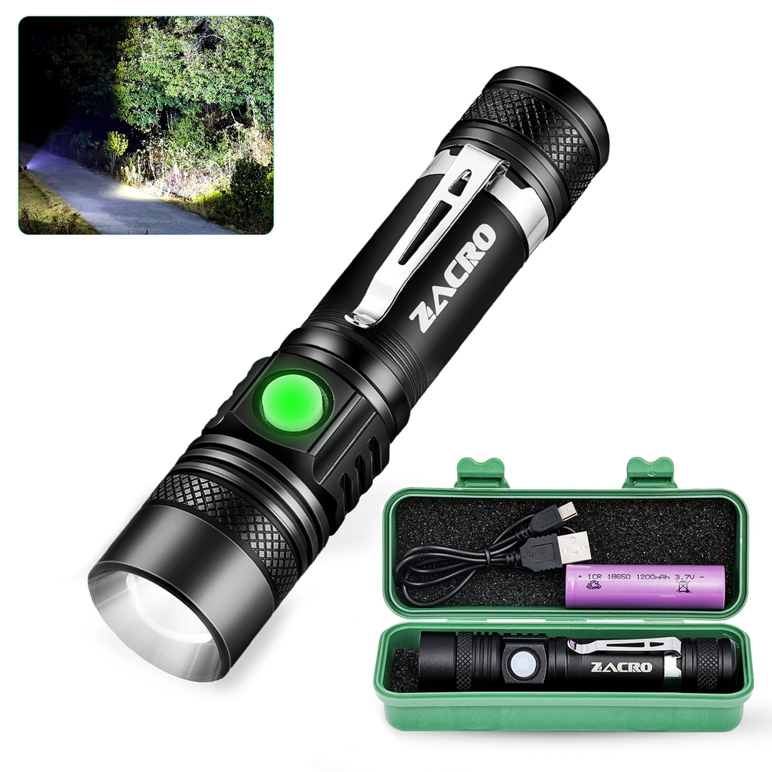 Zacro 2000 Lumens Mini LED Flashlight, USB Rechargeable Super Bright