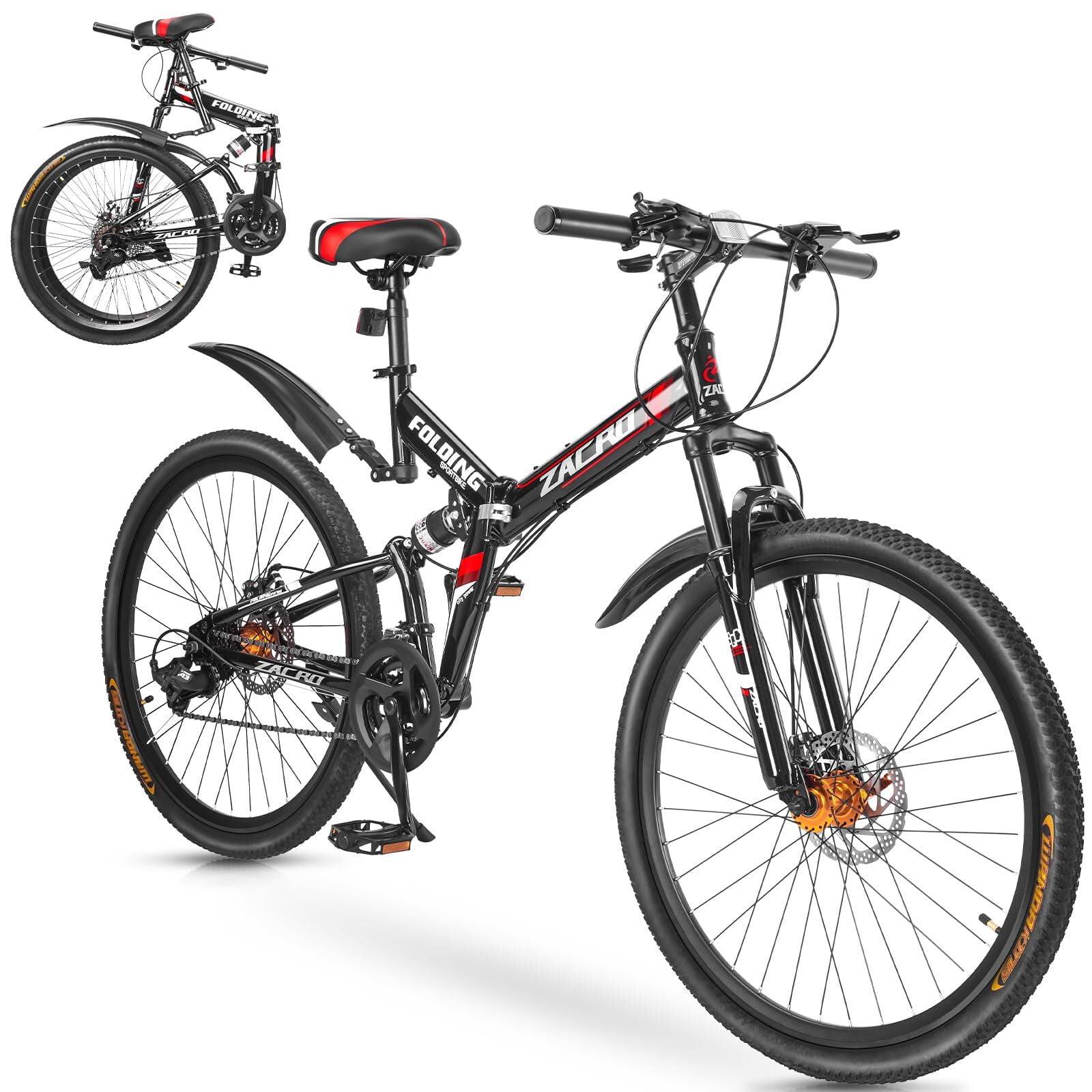 s For Adults Max4out 26 Inch Folding Mountain Bike, 21 Speed Full