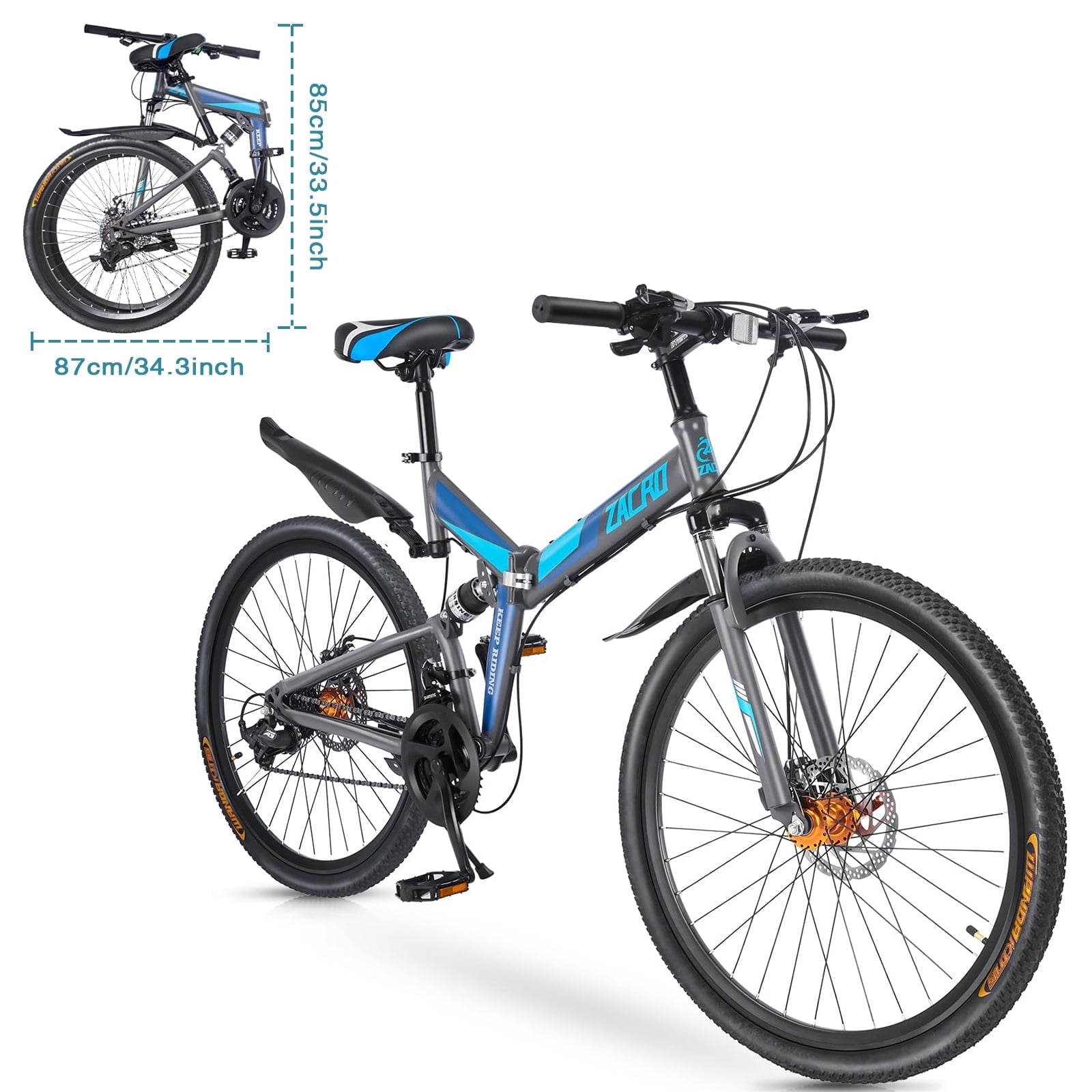 Zacro 26 inch Folding Mountain Bike, 24 Speed Gears, Carbon