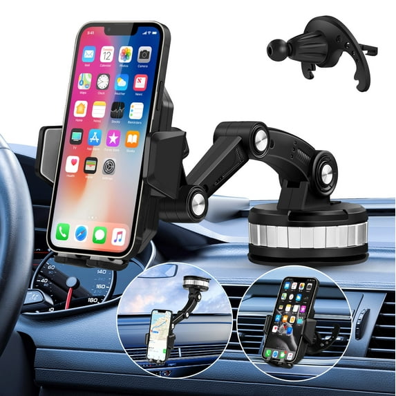 Zacro 3 in 1 Car Phone Holder Mount, Dashboard / Windshield / Air Vent Phone Holder, 360° Rotatable Suction Cup Cell Phone Holder for iPhone Smartphones