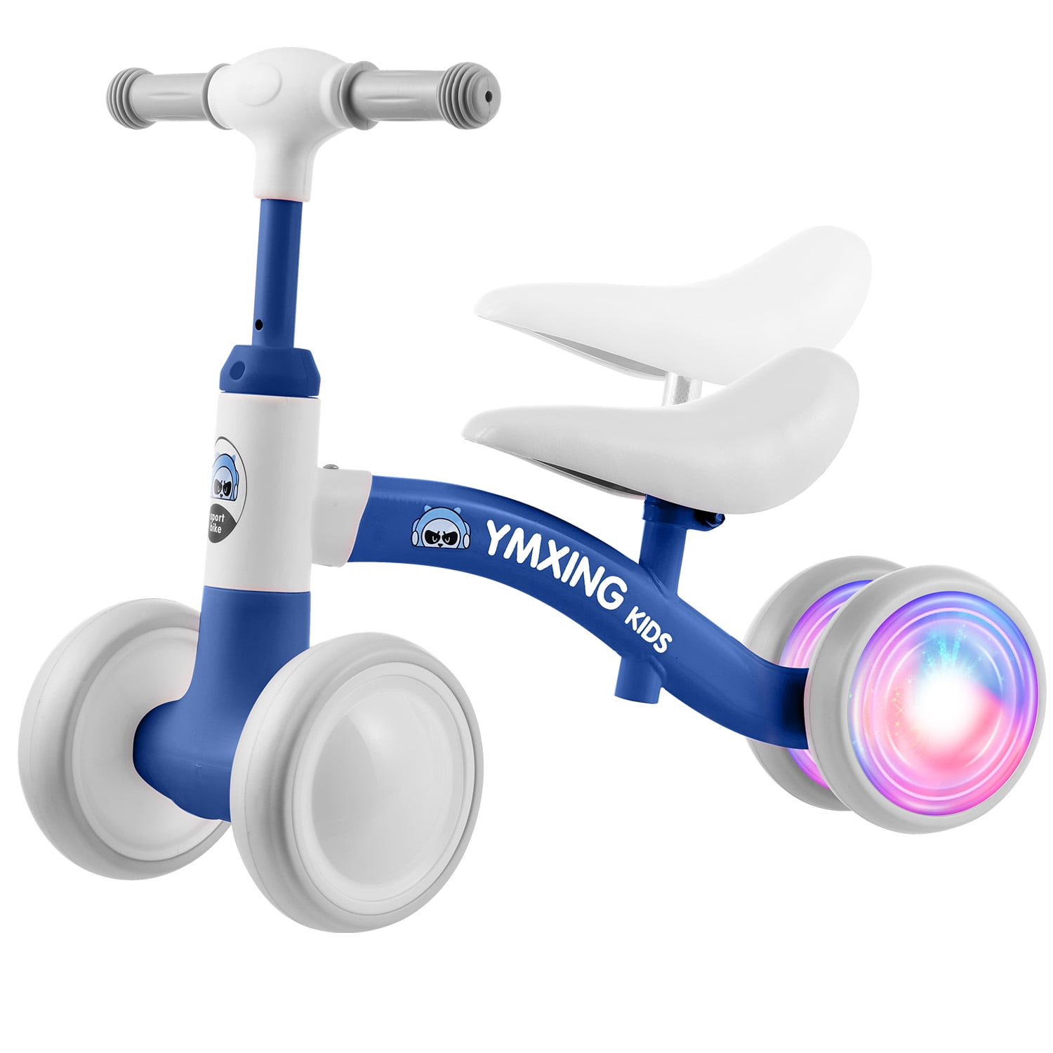 Zacro Baby Balance Bike for 1 Year Old Boys Girls, Toddler Balance Bike with Adjustable Seat & Colorful Lighting, No Pedal 4 Wheels Kids First Bike Toy Gift, Blue