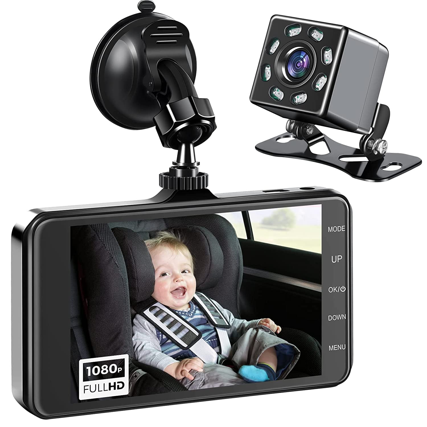 Zacro Miroir Voiture Bébé HD 1080P - Miroir de Retroviseur avec écran 4.3''  pour Siège Arrière - Moniteur de Voiture avec Fonction de Vision Nocturne,  Grand Angle de Vue