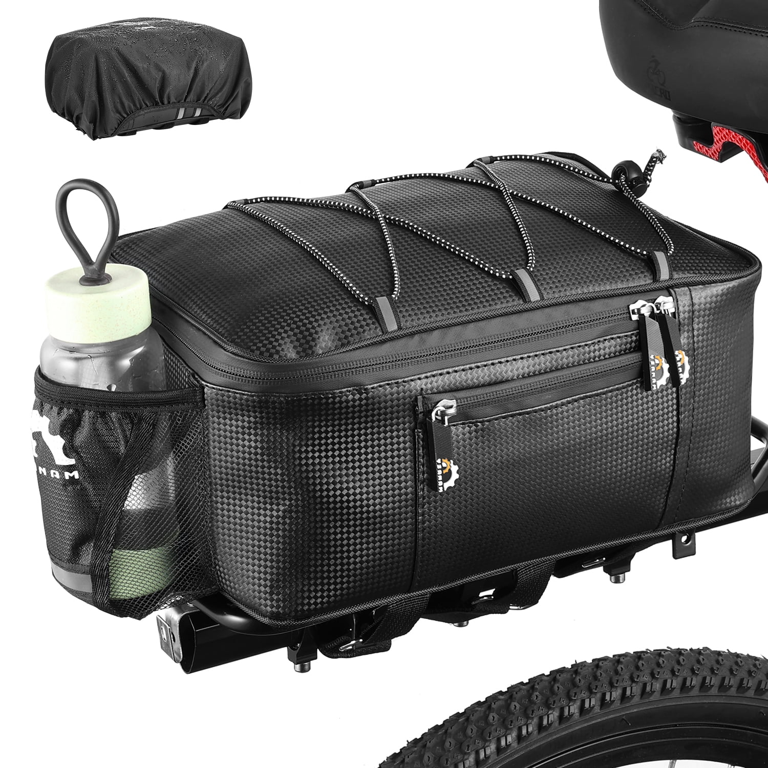Zacro Bike Bag for Rear Rack, 8L Waterproof Bicycle Rear Seat Bag Cycling Cargo Luggage Bag with Rain Cover, Black