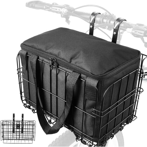 Zacro Bike Basket Front, Folding Bicycle Basket with Removable Liner Bag, Large Quick Release Design Metal bike Basket for Carrying Dogs, Pets, Fruit & Grocery