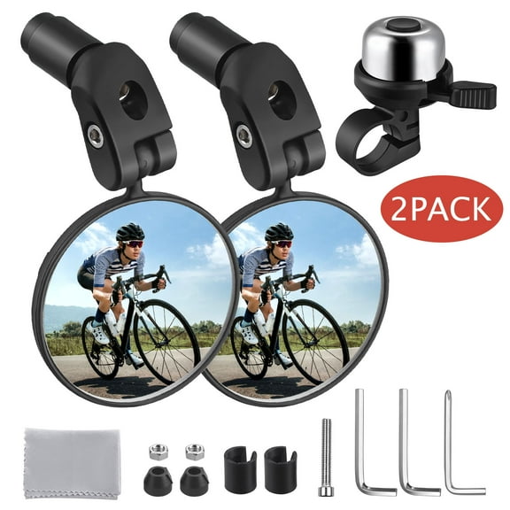 Zacro Bike Mirror (2 Pack) , 360° Rotation Adjustable Bicycle Rear View Mirrors, Bicycle Handlebar Glass Mirror with Bike Bell