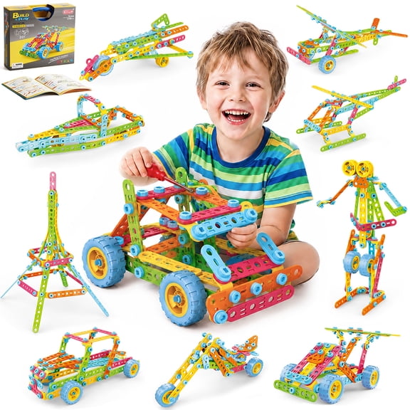 Zacro 10-in-1 Construction Building Set for Kids Ages 4-8, STEM Engineering Toy with Tools and Storage Case, Build Cars, Helicopters & Robot, Educational Gift for Boys and Girls