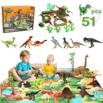 Zacro Dinosaur Toys Play Set, 51pcs Dinosaur Toys for Boys & Girls with Play Mat, Dinosaur Figures, Trees, Rocks, Fossil, Great Dinosaur Toy Gift for Toddlers Kids Age 3 4 5 6 Years Old & Up