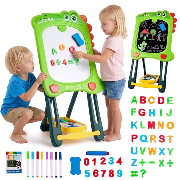 Zacro Easel for Kids, Double Sided Art Easel with Magnetic White Board and Chalk Board, Adjustable Drawing Board for Toddlers Boys and Girls Ages 3-6