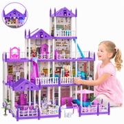 Zacro Dollhouse Pretend Play Set, 4 Story 12 Rooms Dollhouse with Doll Toy Figure, Furniture and Accessories, Play Dollhouse Gift Toys for Girls Kids Ages 3 & Up