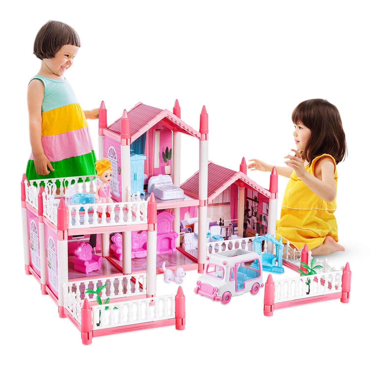 Dollhouse Girls Dreamhouse Pretend Play Set, 5 Rooms Dollhouse with Doll  Toy Figure, Furniture and Accessories, Play House Gift Toys for Kids Girls  Ages 3 & Up 