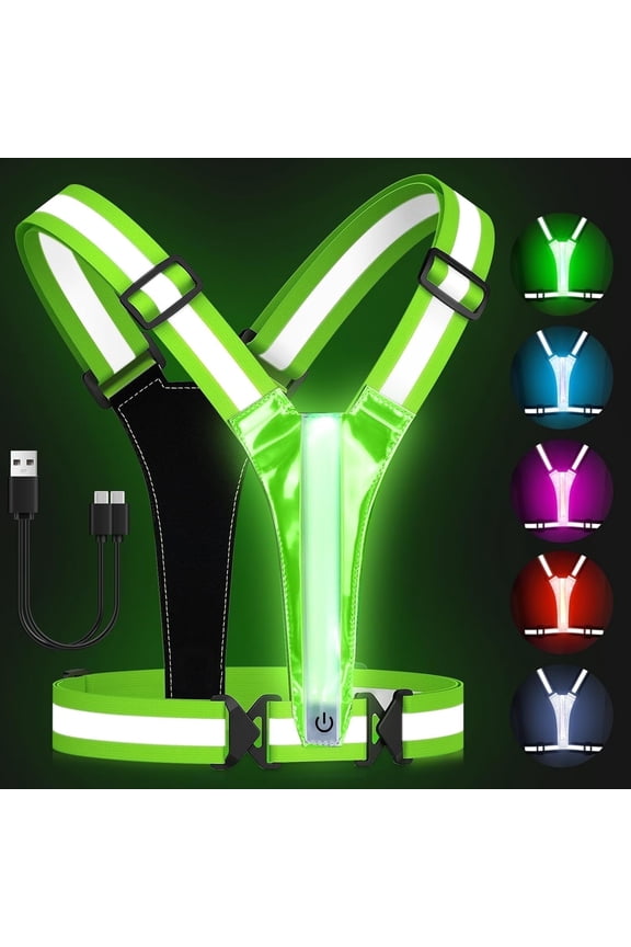 LED Reflective Vest Running Gear, 5 Colors Light Up Running Vest for Walking Running Cycling, Rechargeable & Adjustable High Visibility Reflective Running Gear for Women Men Kids