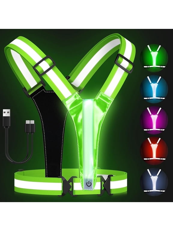 LED Reflective Vest Running Gear, 5 Colors Light Up Running Vest for Walking Running Cycling, Rechargeable & Adjustable High Visibility Reflective Running Gear for Women Men Kids