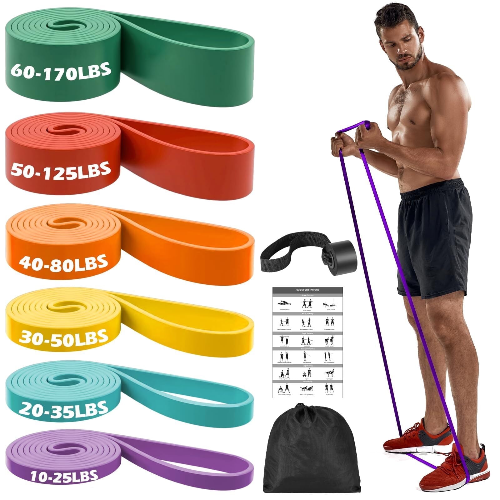 Zacro Pull Up Assist Bands Set of 6, Resistance Bands, Heavy Duty Exercise Bands, Workout Bands for Body Stretching, Powerlifting and Resistance Training
