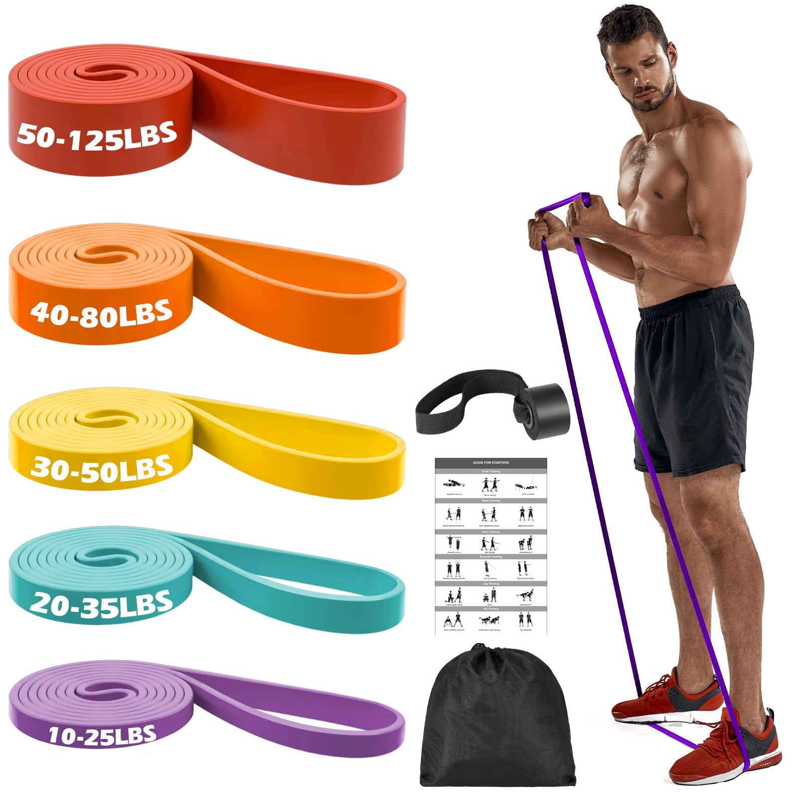 Zacro Pull Up Assist Bands Set of 5 Exercise Loop Bands with Door Anchor Training Poster Pouch for Workout Home Gym Exercise Yoga Walmart