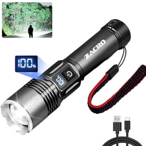 Zacro Rechargeable Flashlight, High Lumens Flashlight with Digital Power Display, 3 Modes, Waterproof LED Flashlight for Emergencies, Camping, Hiking, Black