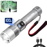 Zacro Rechargeable Flashlight, High Lumens Flashlight with Digital Power Display, 3 Modes, Waterproof LED Flashlight for Emergencies, Camping, Hiking, Gray