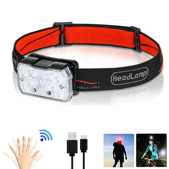 Zacro Rechargeable Headlamp Flashlight, 500 Lumens LED Headlight with 6 Modes, Adjustable Headband, Waterproof Motion Sensor Head Lamp for Camping Hiking Cycling Outdoor Sport