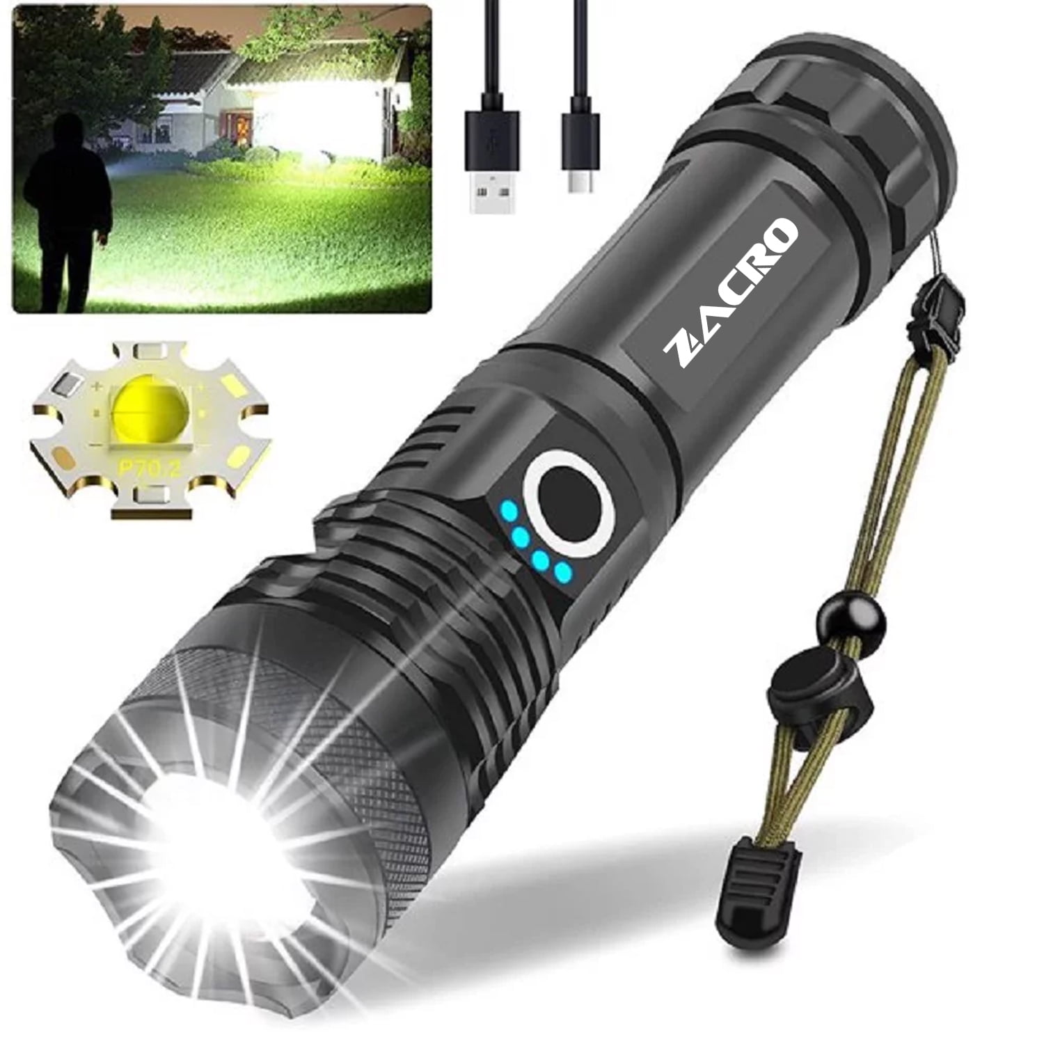 Sogidon Flashlights High Lumens Rechargeable, 900000 Lumen Super Bright Led  Tactical Flashlight Battery Powered with 7 Light Modes, USB C, Waterproof