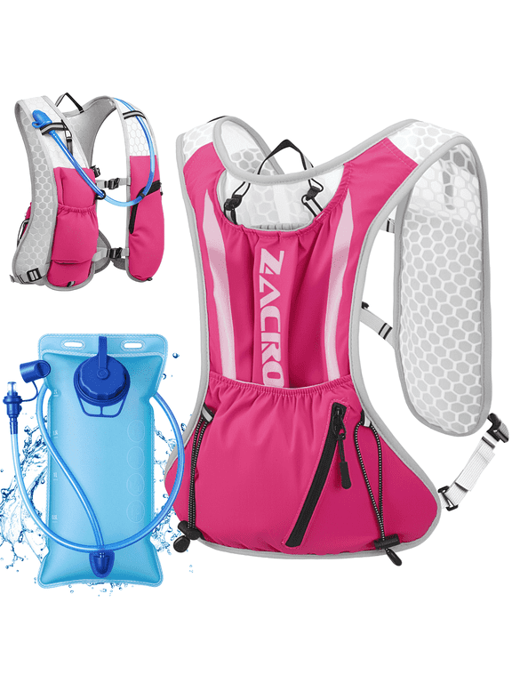 Hydration Vest with 2L Soft Flask, Reflective Running Vest for Men Women, Lightweight Running Backpack for Walking Hiking Cycling - Pink