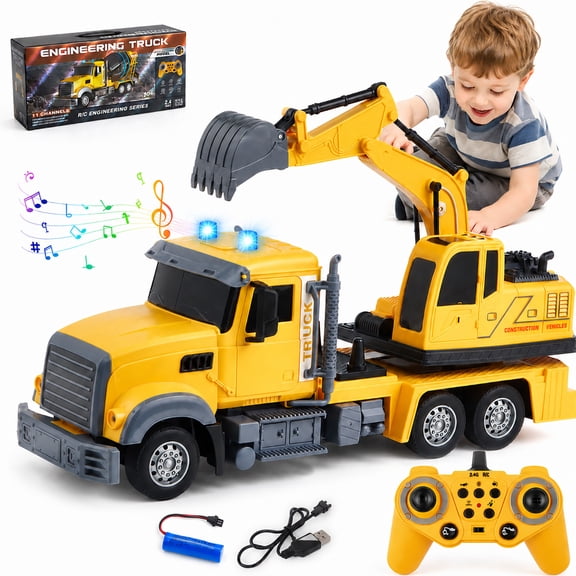 Zacro Remote Control Excavator Toy, 11 Channel Large RC Construction Truck Toy with Lights and Sounds for Toddlers Boys Girls Kids Ages 3-8