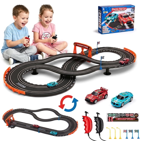 Zacro Slot Car Race Track Set for Kids, 20FT Electric Race Car Track Set with S-Curves & Overpass, DIY Dual Racing Game Toy for Boys Girls Age 4+