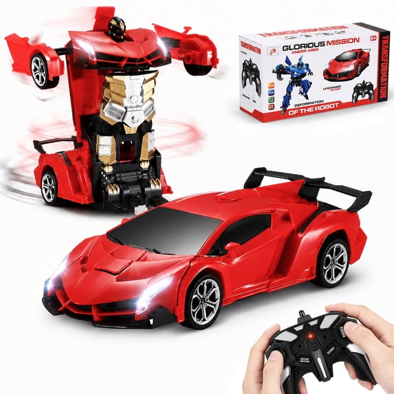 Zacro Transform RC Car Toys, 2.4Ghz 1:18 Scale Remote Control Car Transforming Robot, One-Button Deformation 360 Rotation Drifting Car Transform Toys Gift