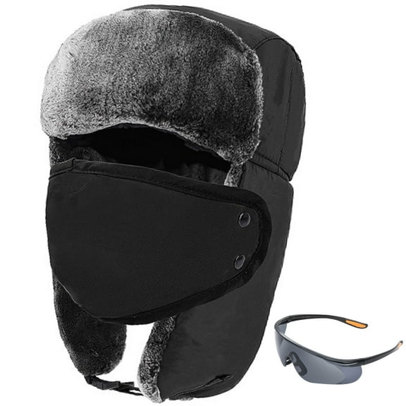 Zacro Trapper Hat for Men Women, Winter Hat Trooper Russian Warm Hat with Ear Flaps Windproof Mask, Black