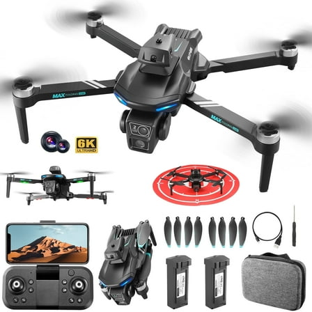 Zacro XT606 Drone with 6K UHD Camera, Foldable Drone for Adults Kids Beginners, RC Quadcopter Drone, Brushless Motor, Optical Flow Positioning, 2 Batteries, Black