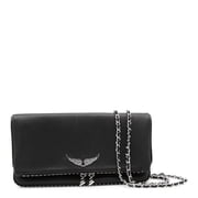 Zadig & Voltaire Women's Textured Black Leather Shoulder Bag With Winged Logo Black